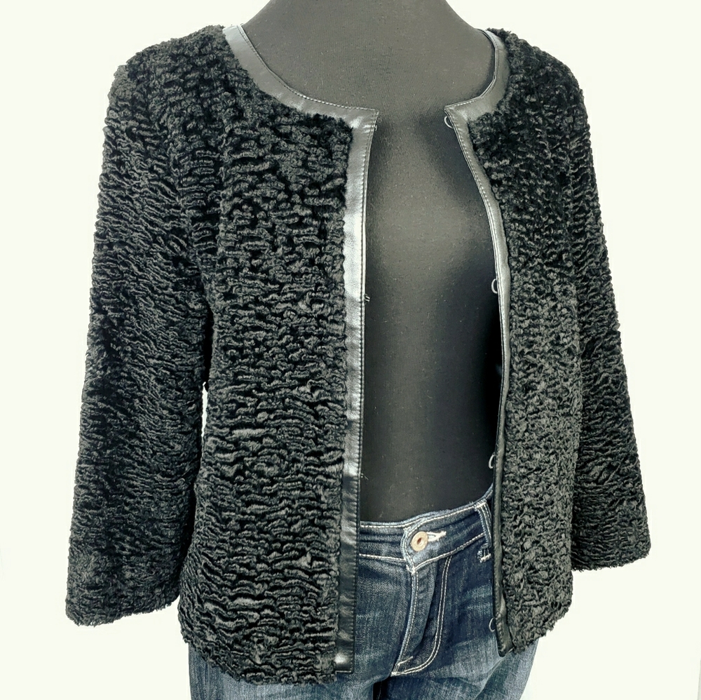 UNREAL FUR Persian Lamb Jacket faux Leather Trim